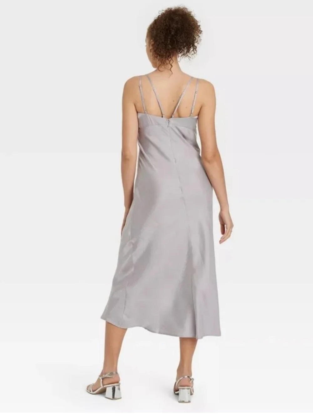 NWT XS Wild Fable Silver Gray Iridescent Party Maxi Slip Dress - Picture 2 of 7